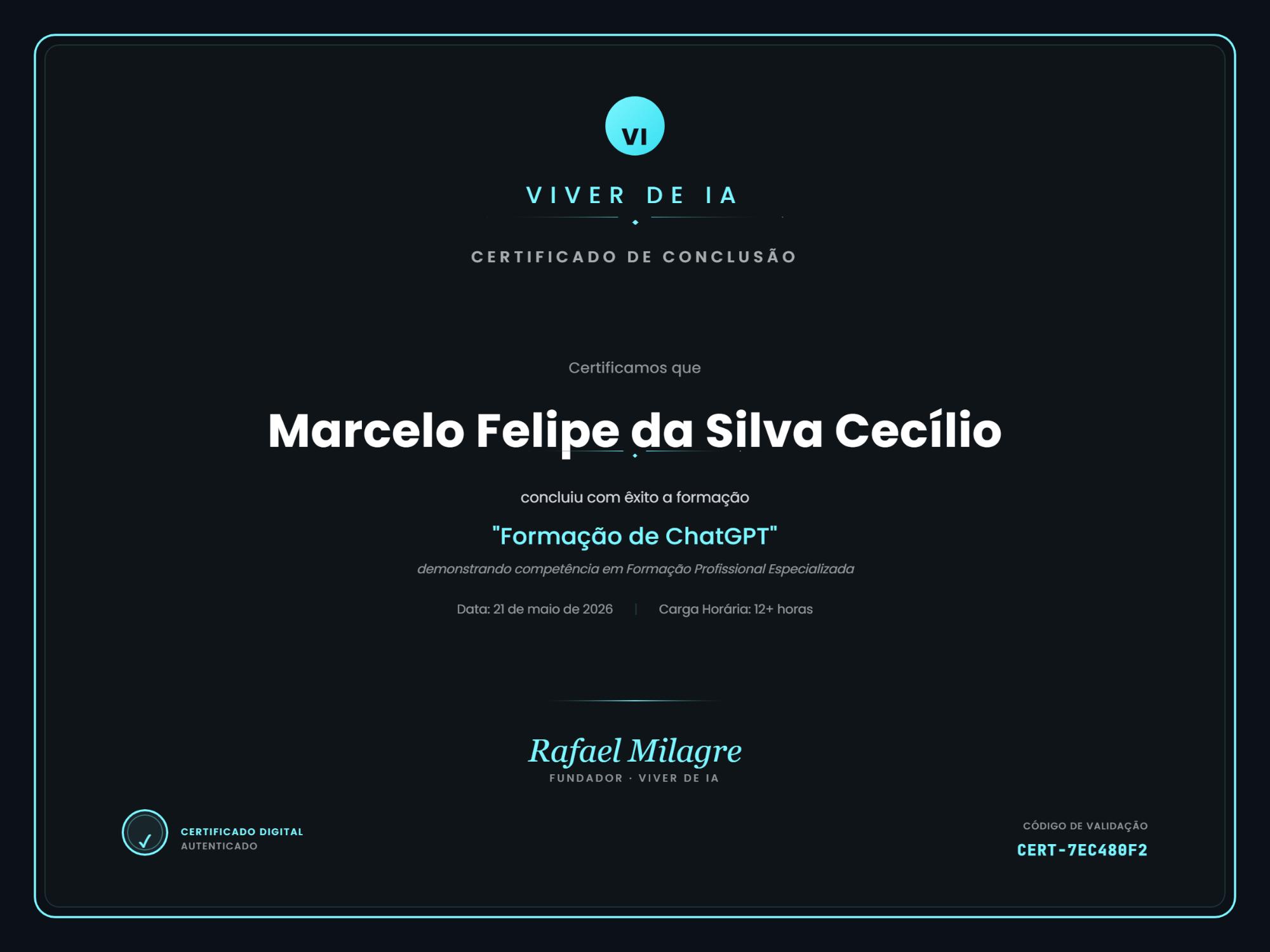 Certificado de ChatGPT de Marcelo Cecílio