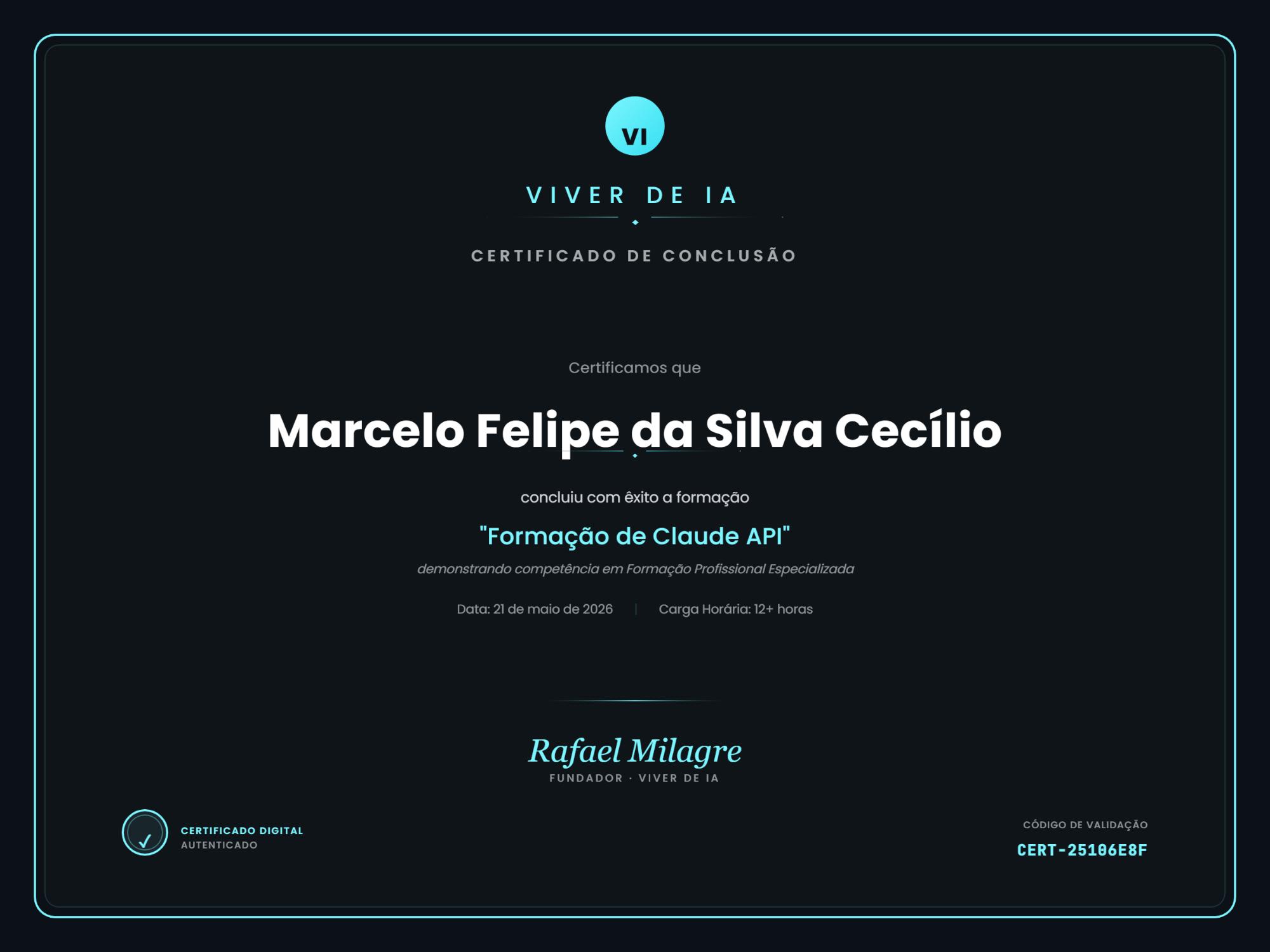 Certificado de Claude API de Marcelo Cecílio