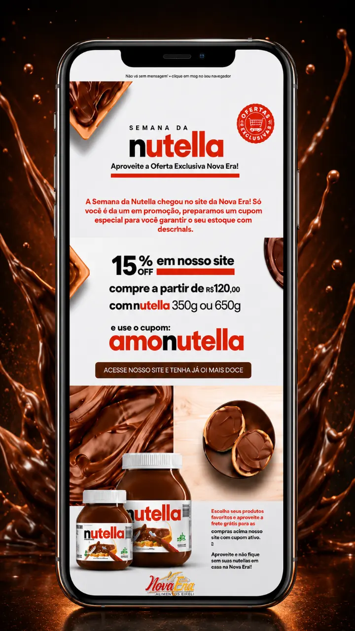 Mockup de e-mail marketing Nova Era campanha Semana da Nutella