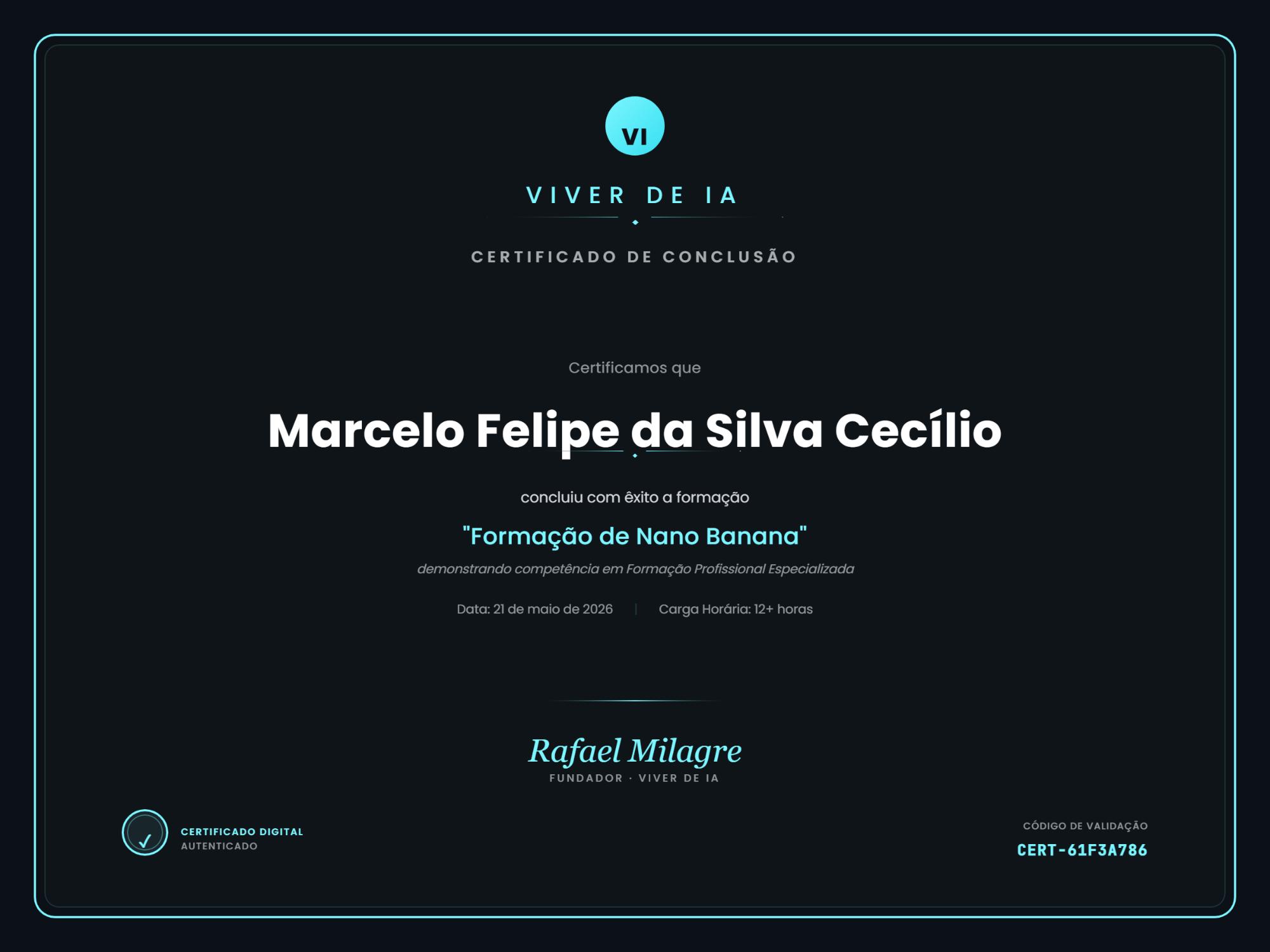 Certificado de Nano Banana de Marcelo Cecílio