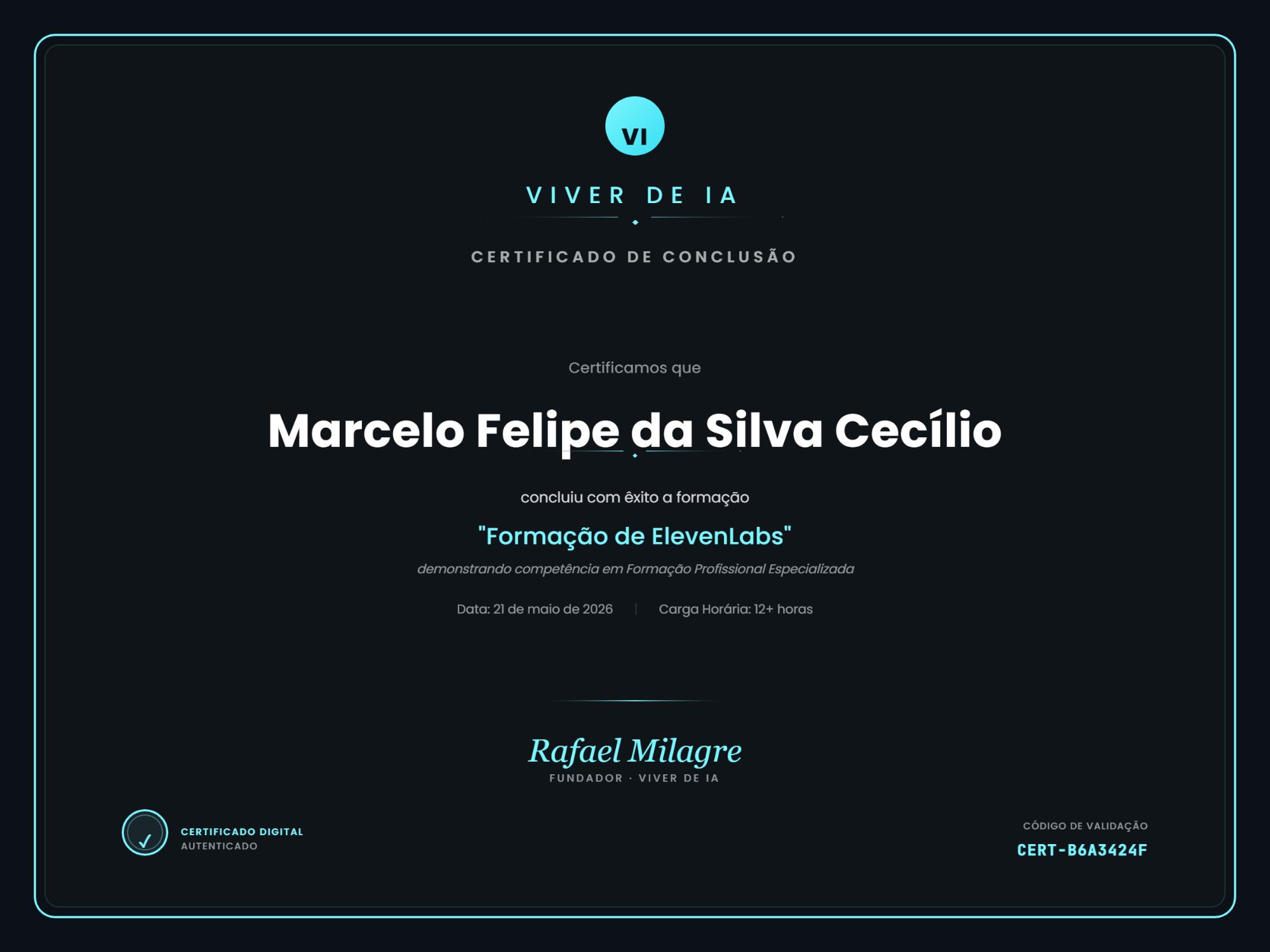 Certificado de ElevenLabs de Marcelo Cecílio