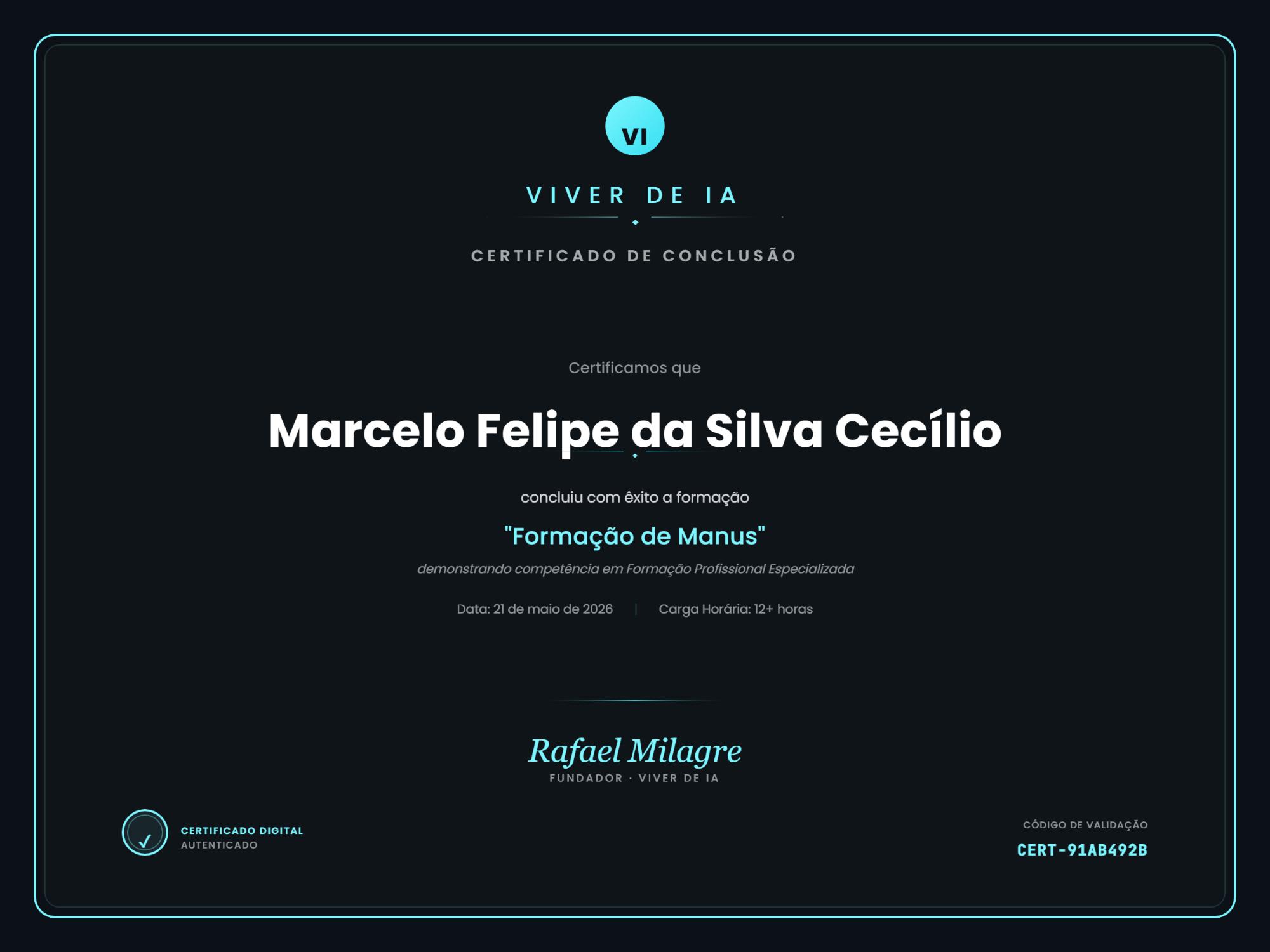 Certificado de Manus de Marcelo Cecílio
