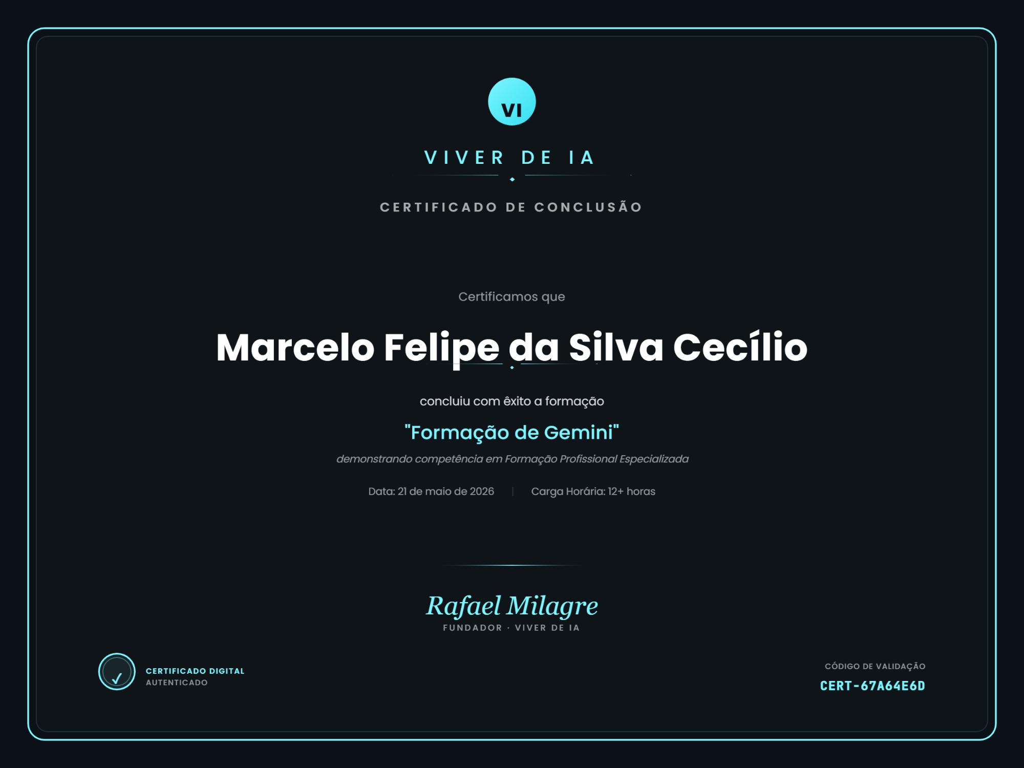 Certificado de Gemini de Marcelo Cecílio