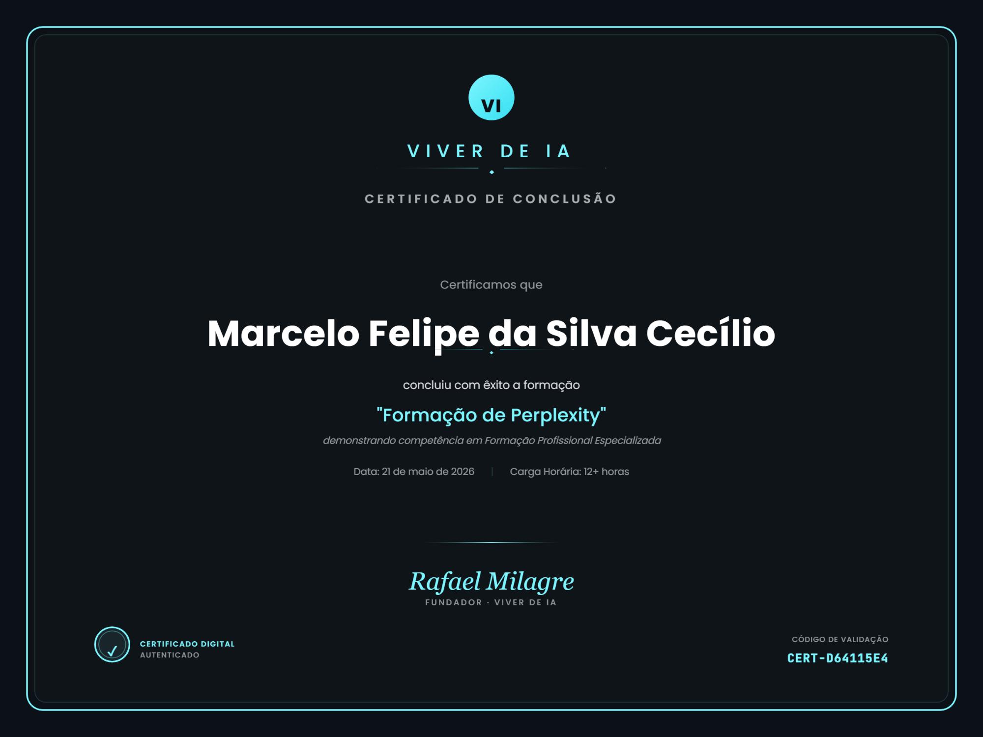 Certificado de Perplexity de Marcelo Cecílio