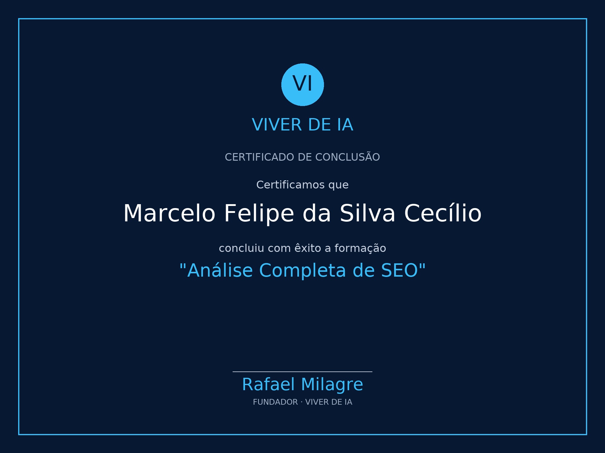 Certificado de Análise Completa de SEO de Marcelo Cecílio