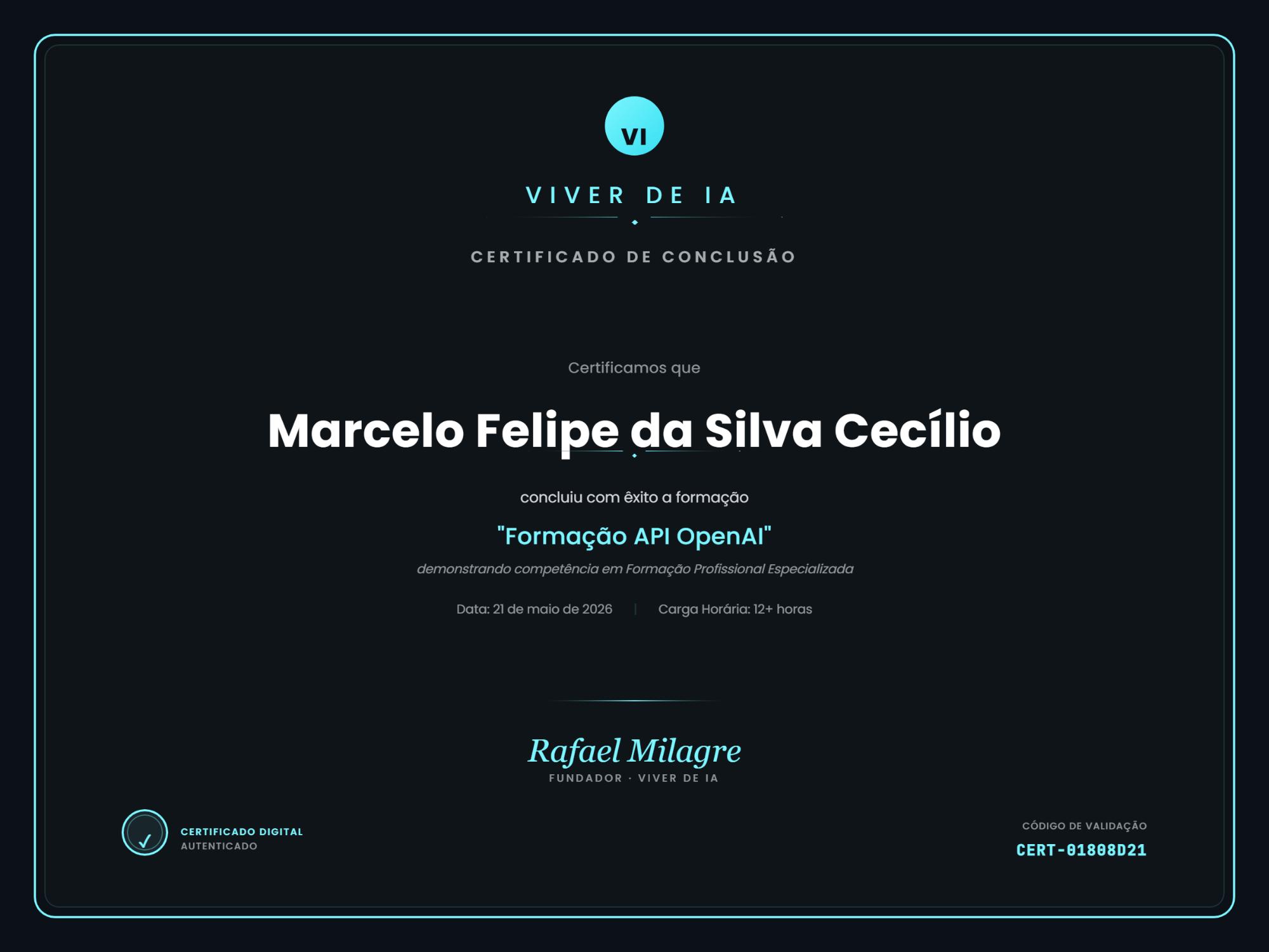 Certificado de API OpenAI de Marcelo Cecílio