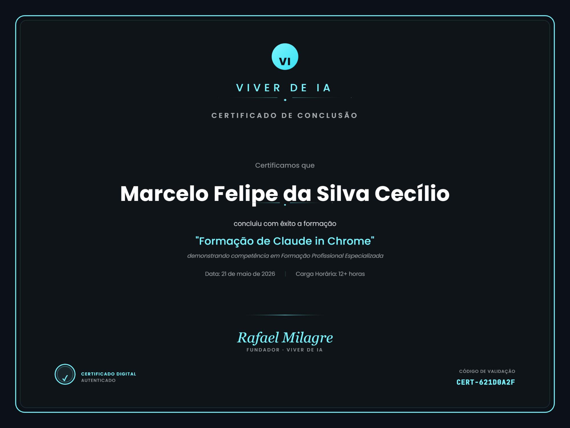 Certificado de Claude in Chrome de Marcelo Cecílio