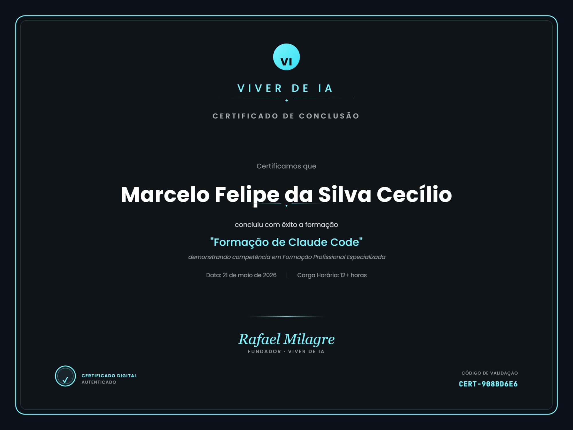 Certificado de Claude Code de Marcelo Cecílio