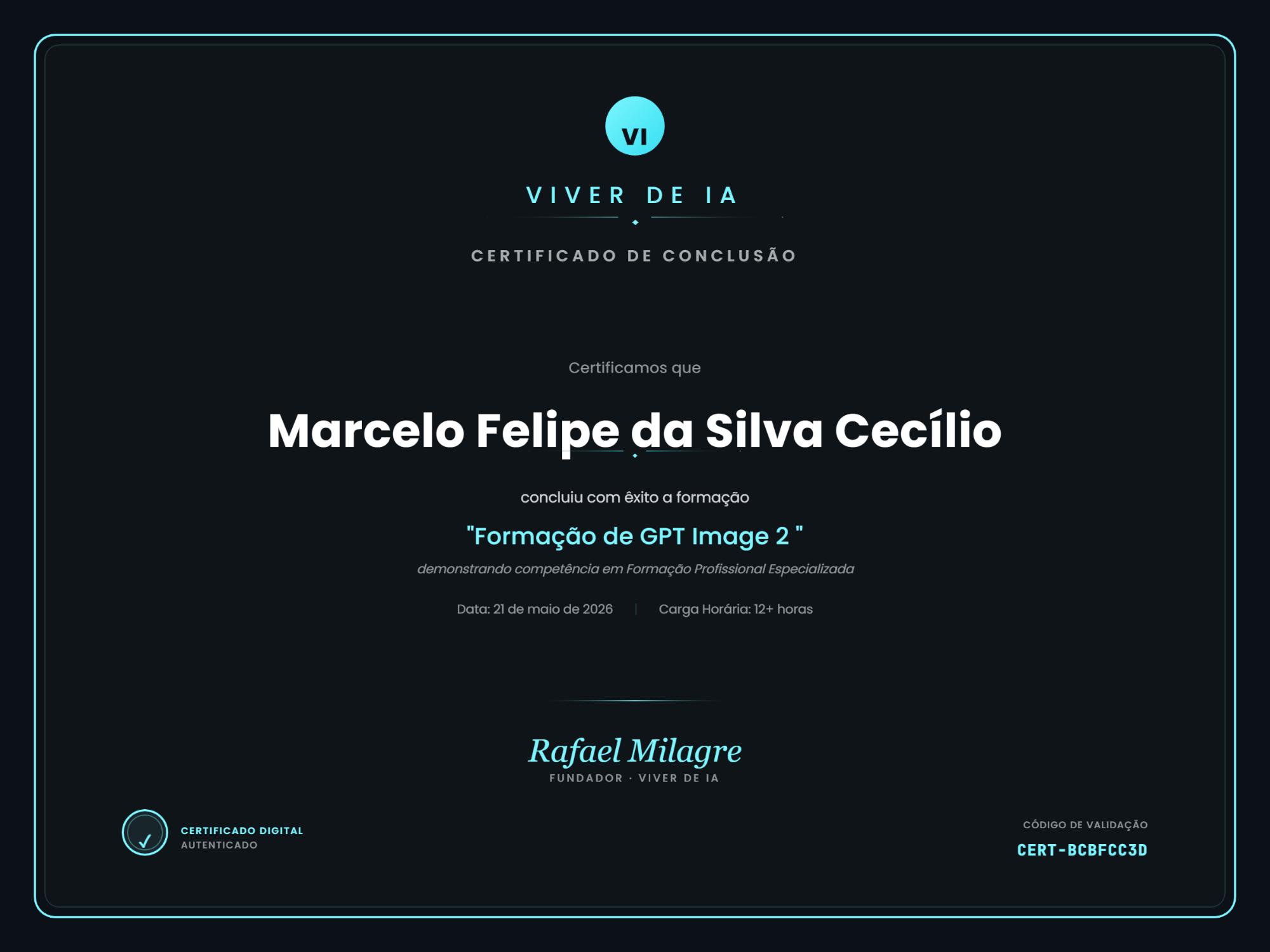 Certificado de GPT Image 2 de Marcelo Cecílio