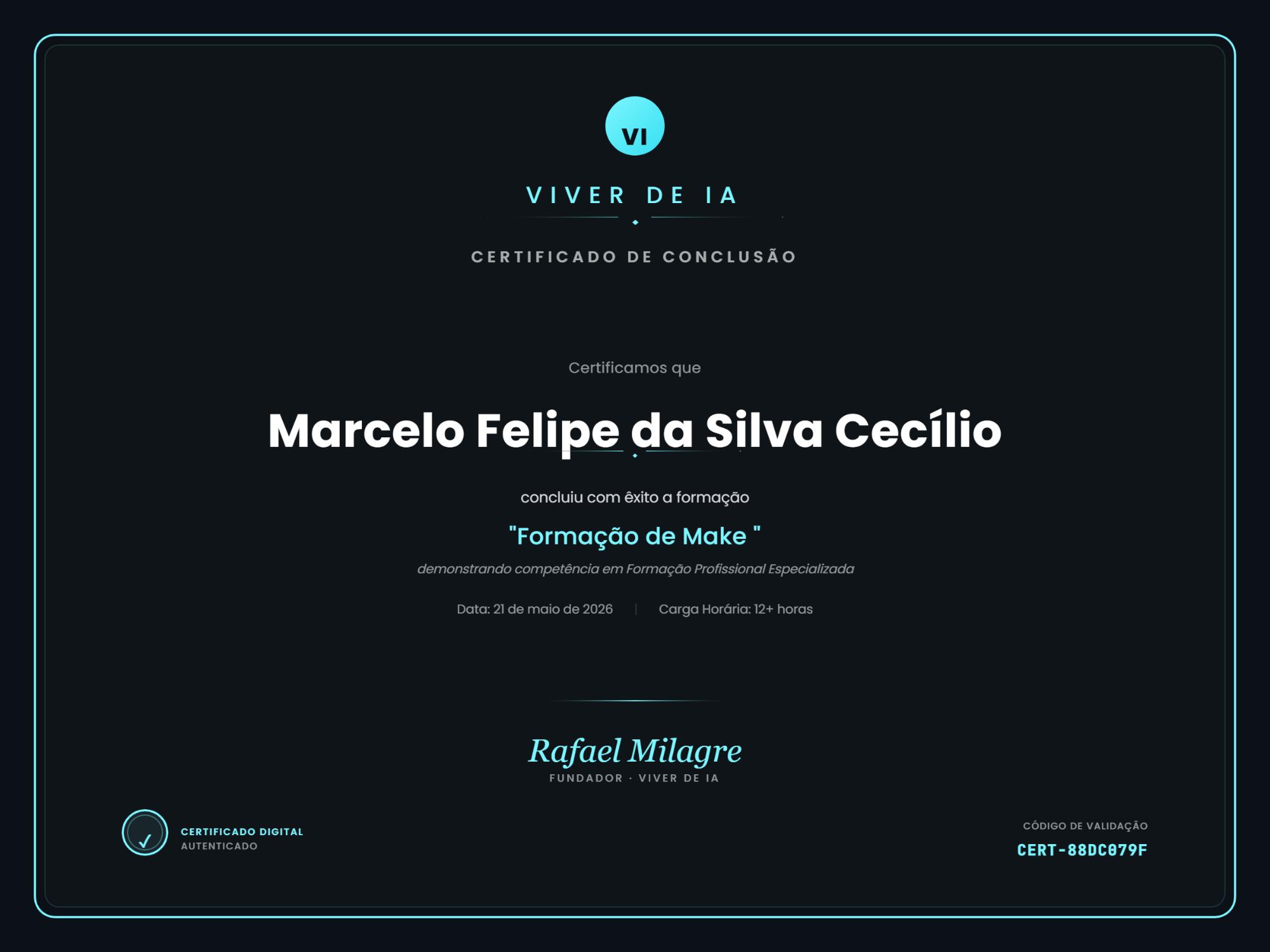 Certificado de Make de Marcelo Cecílio