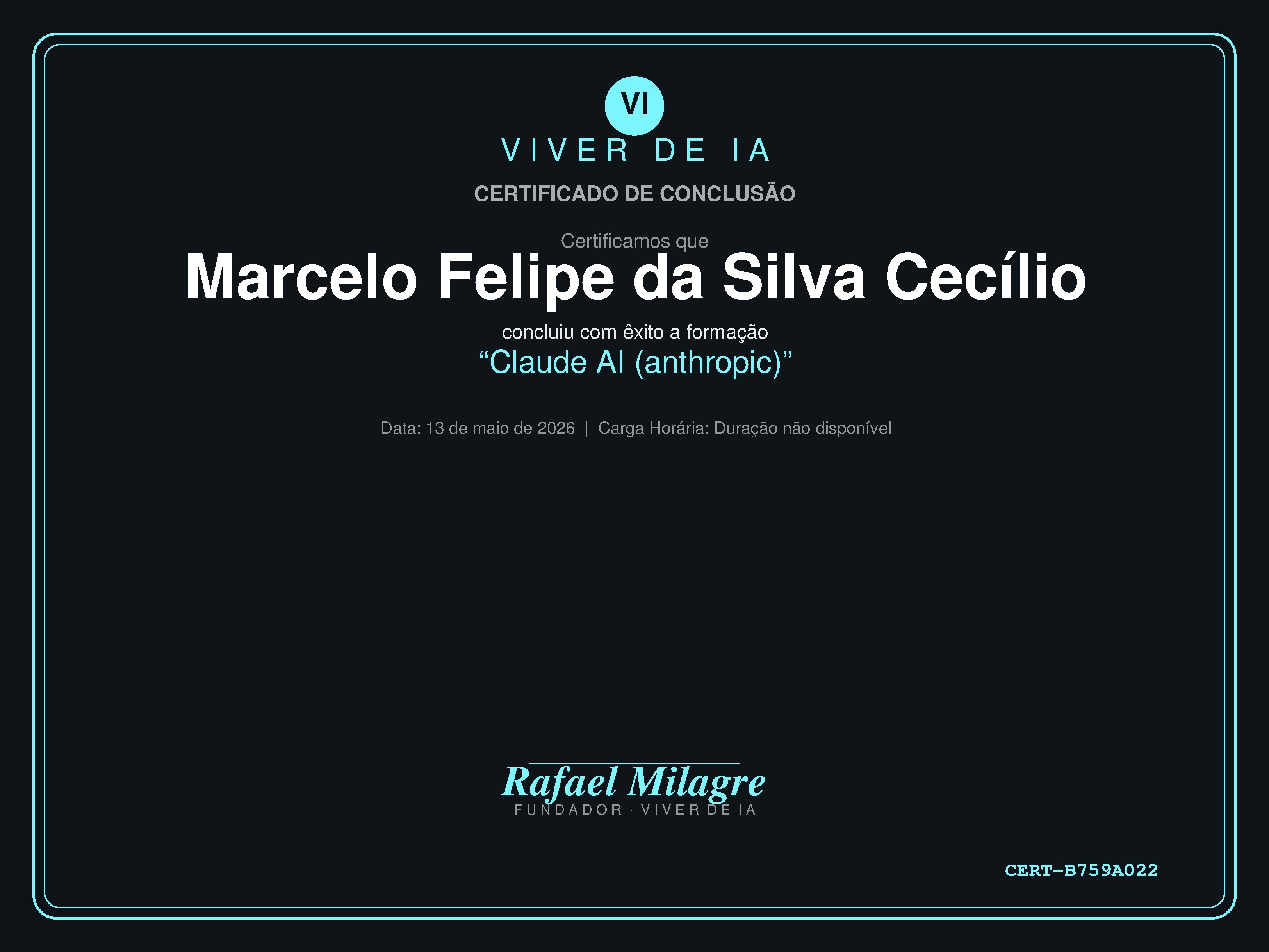 Certificado de Claude Anthropic de Marcelo Cecílio