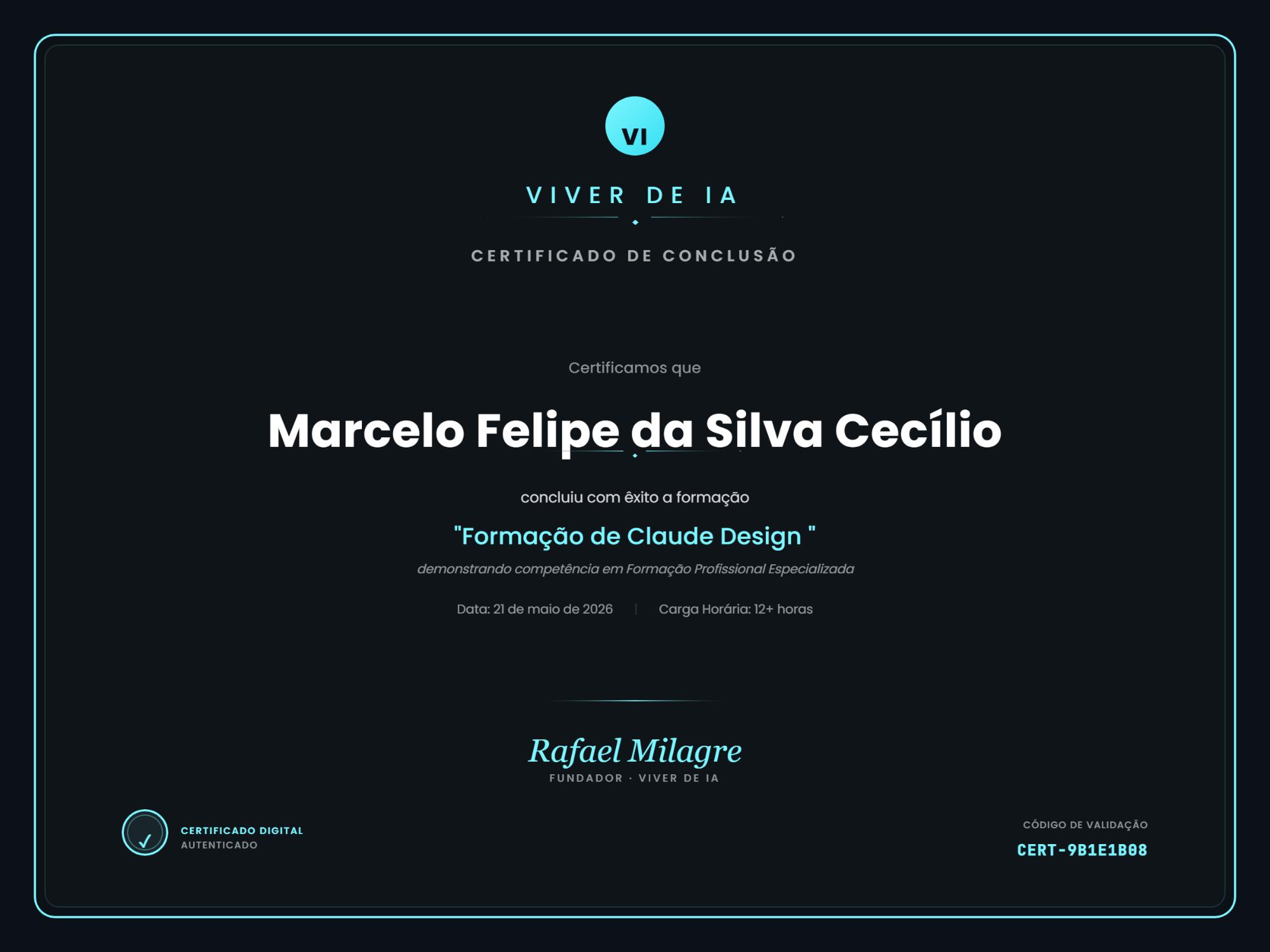 Certificado de Claude Design de Marcelo Cecílio