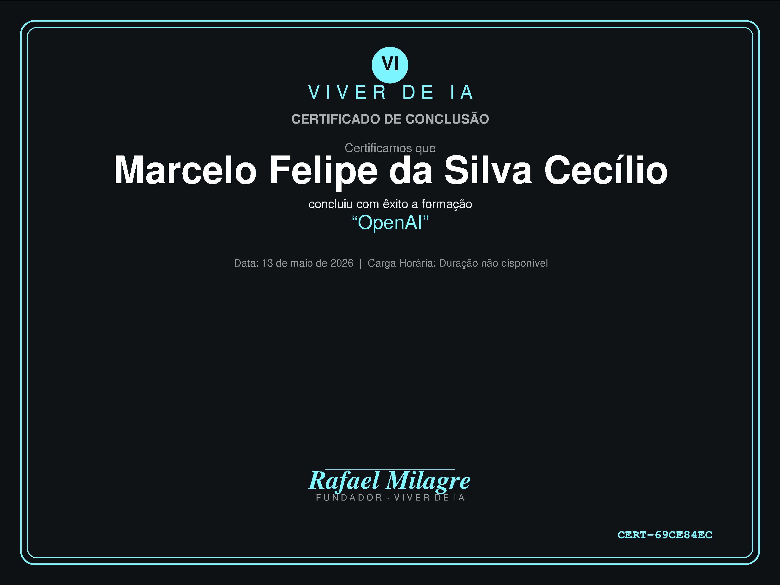 Certificado de OpenAI de Marcelo Cecílio
