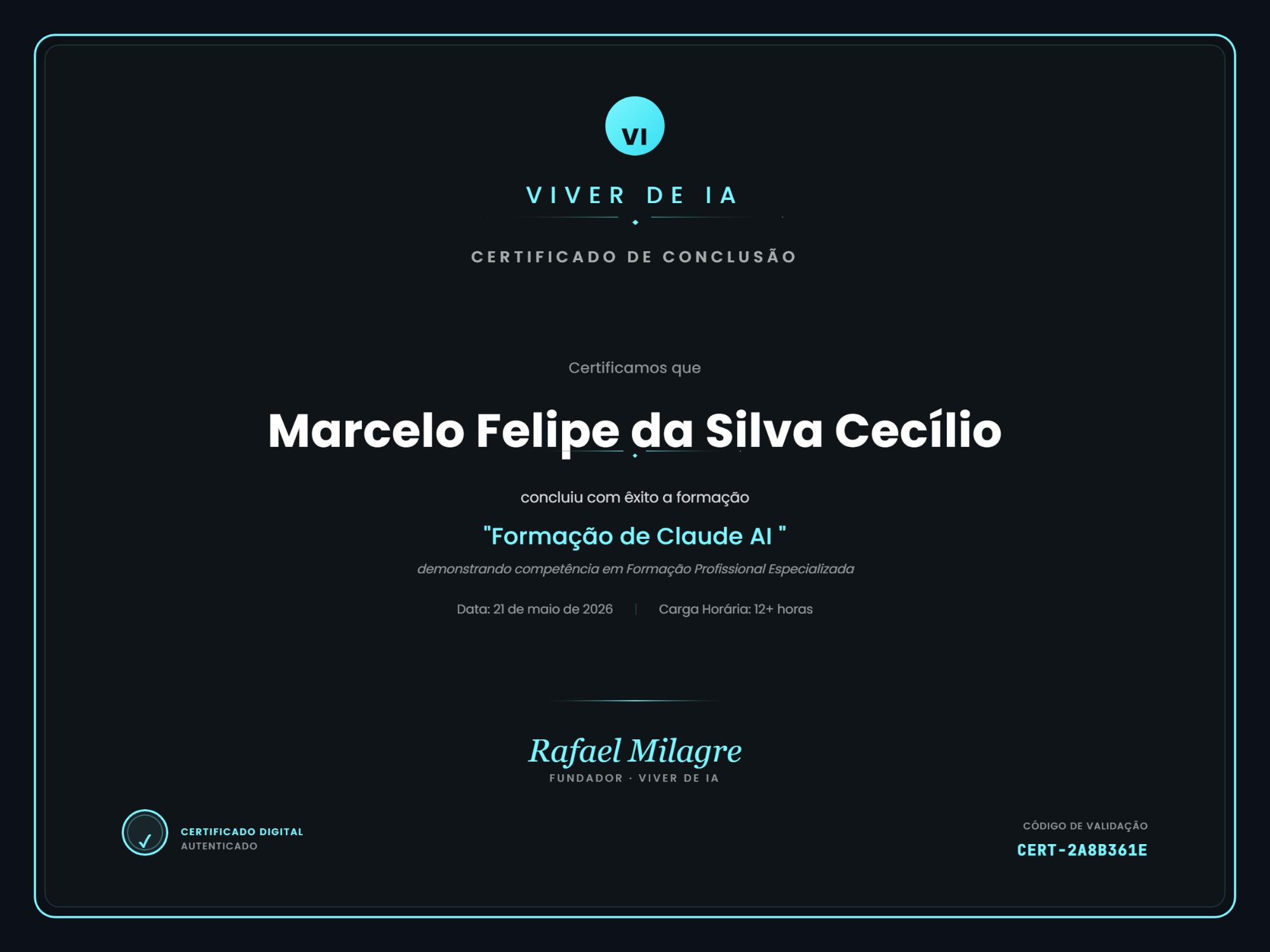 Certificado de Claude AI de Marcelo Cecílio